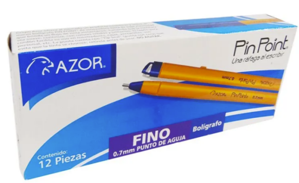 Bolígrafo Pin Point Fino Azul Caja con 12 Pzas - Azor