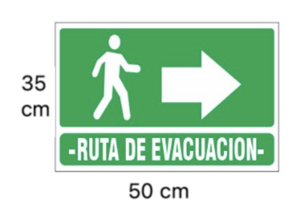 Impresion en Vinil Laminado "RUTA DE EVACUACIÓN-DERECHA", (Una Vista), 50 cm Lrg x 35 cm Alt