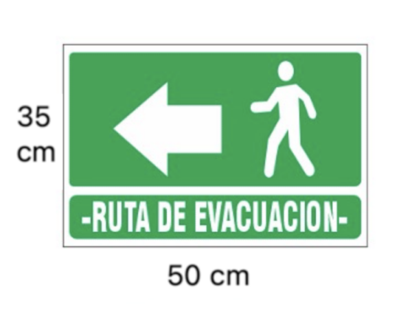 Impresion en Vinil Laminado "RUTA DE EVACUACIÓN-IZQUIERDA", (Una Vista), 50 cm Lrg x 35 cm Alt