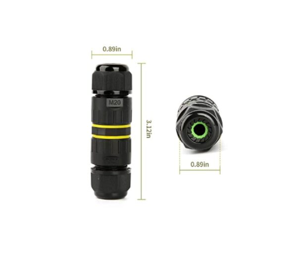 Acoplador de Manga Externa Impermeable IP68, Conector de Cable M20 de 5 a 12 mm de Diámetro (CA 400 V, 24 A), UL Para Exteriores, 2 Vías, 4 Pines, Paq de 5 Pzs