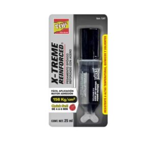 Adhesivo Epoxico Reforzado Con Acero, Jeringa 25ml, Negro, Secado 4-6 Min  - TOP