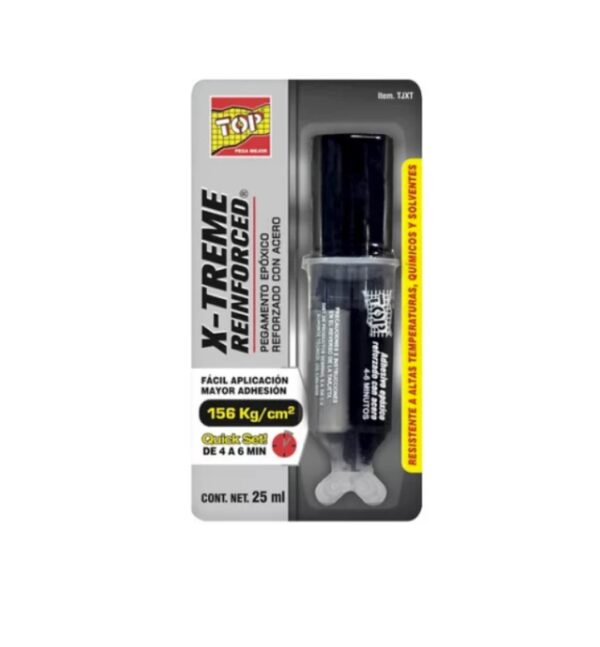 Adhesivo Epoxico Reforzado Con Acero, Jeringa 25ml, Negro, Secado 4-6 Min  - TOP