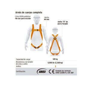 Arnés de cuerpo Completo, 1 Anillo , Cert. ANSI - Truper